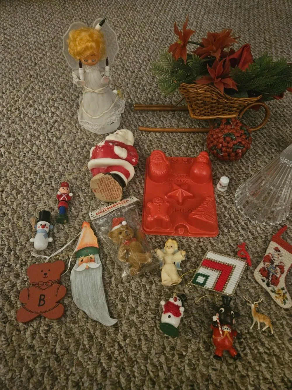 Vintage Christmas Decor Lot Ornaments Tree Topper Etc